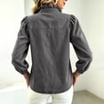 thumbnail image 5 of TGSLY Women's Ruffle Trim High Collar Denim Jacket Lightweight Button Down Puff Long Sleeve Tops Dressy Casual Solid Color Trucker Coat XXL, 5 of 10