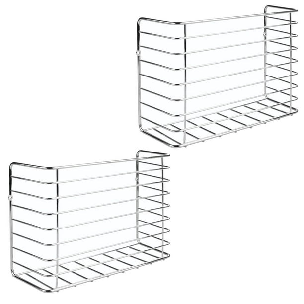 mDesign Metal Wall & Door Mount Kitchen Storage Basket, 2 Pack Chrome