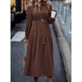 thumbnail image 6 of Chocolate Brown Lantern Sleeve Tiered Hem Belted Shirt Dress Maxi For Women, 6 of 6