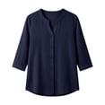 thumbnail image 4 of Perfectbot Women's Collarless Button Down Shirt, 3/4 Sleeve Cotton Linen Tunic Blouse with Curved Hem, 4 of 8