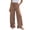 #050-Coffee, variant on Women's Solid Color Cotton Linen Pants Loose Wide Leg Elastic Waist Trousers with Pockets for Summer Beach