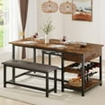 thumbnail image 2 of Dining Table Set for 4, Retro Dining Table Set with 2 Upholstered Benches, Storage Drawers & Wine Rack for Apartment, Small Space, 2 of 7