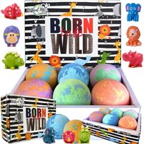 Mineral Me Bath Bombs for Kids with Jungle Animal Toys Inside - w/ Natural Scent Gift for Him & Her