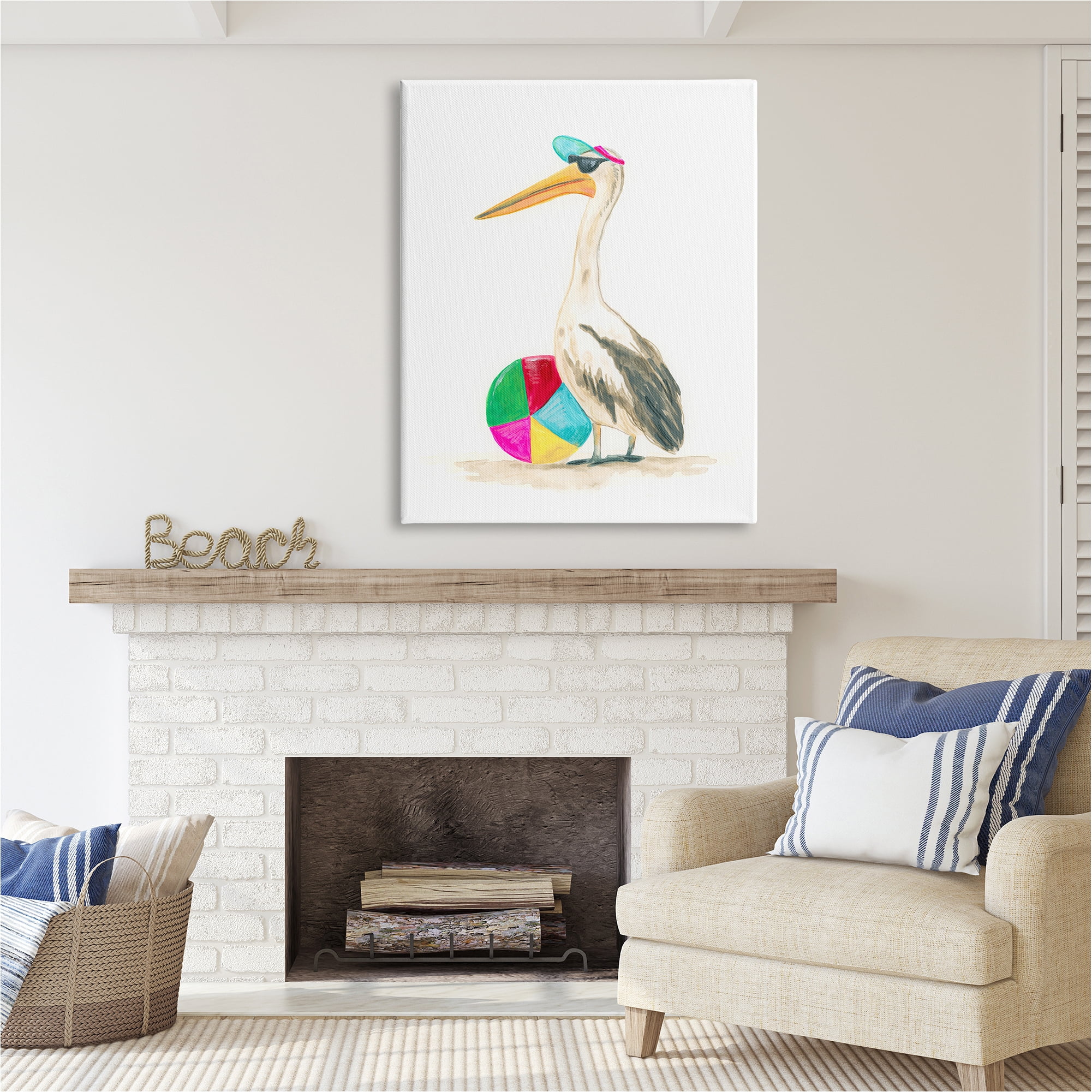 Stupell Industries Stork & Beach Ball Animals & Insects Painting Gallery Wrapped Canvas Art Print Wall Art, 36 x 48