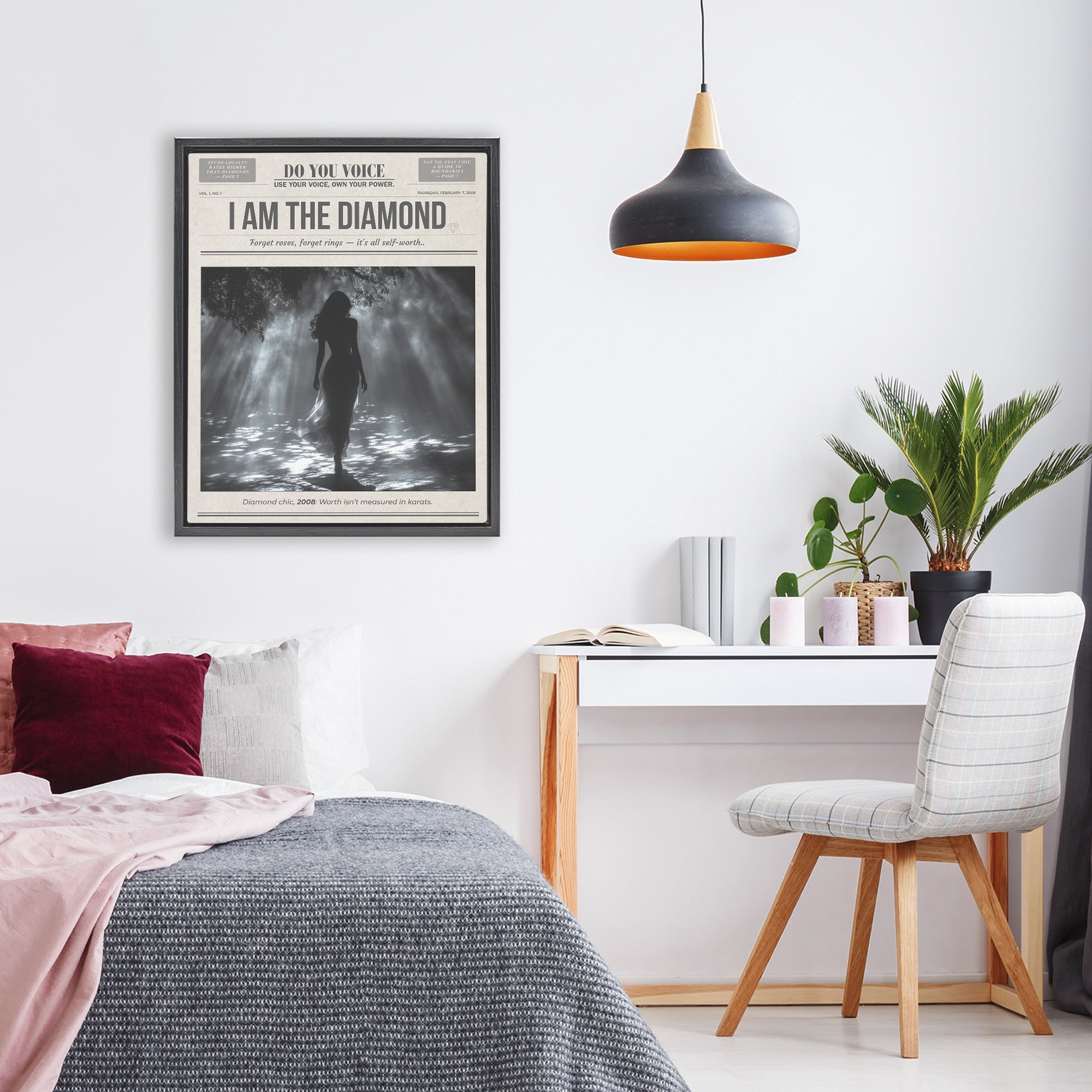 Stupell Industries Diamond Chic Newspaper Black Framed Floater Canvas Wall Art, design by A Barefoot Stylist