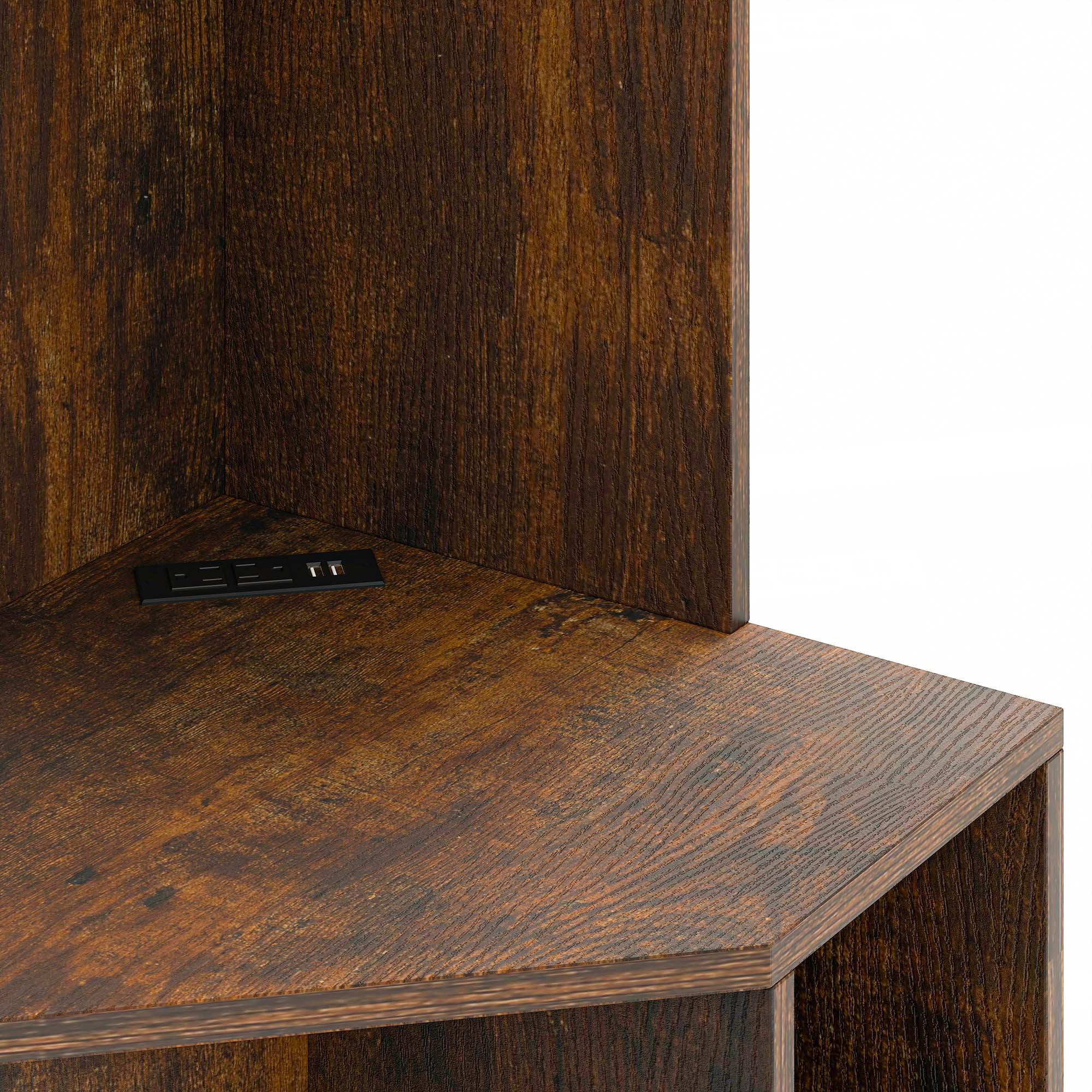Uforic 5-Tier Corner Shelf with 9 cube,  Wooden Display Bookcases Bookshelf  with USB Ports, Brown