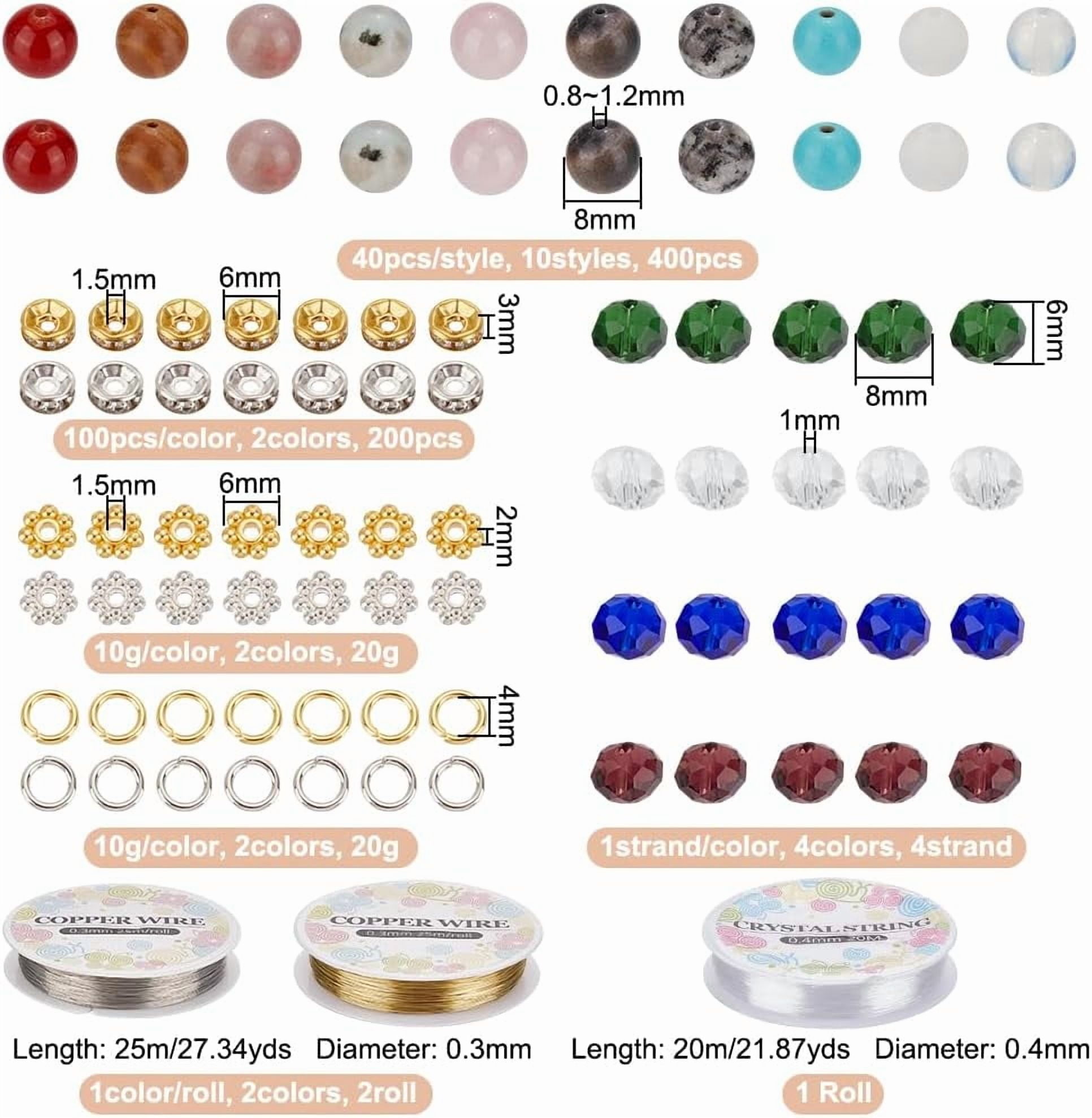 1Box DIY Bracelet Ring Making Kit Including Natural & Synthetic Mixed Gemstone Round & Glass Bicone & Alloy Flower & Rhinestone Space Beads Copper Craft Wire Elastic Thread 8mm Hole: 0.8~1.2mm
