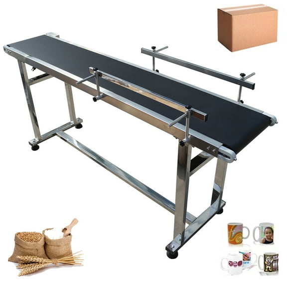 PreAsion Conveyor With Double Guardrail 70.9*11.8" Black PVC Belt Conveyor Industrial Conveyor System