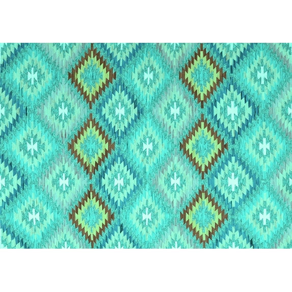 Ahgly Company Indoor Rectangle Southwestern Turquoise Blue Country Area Rugs, 4' x 6'