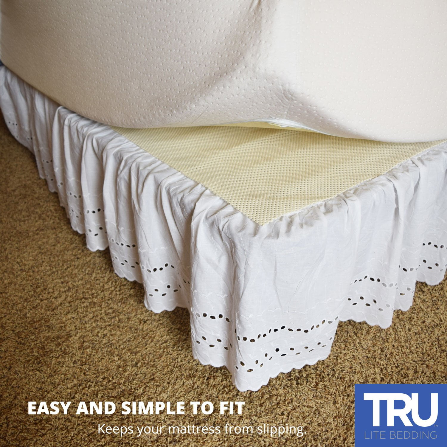 "extra strong non-slip mattress grip pad - keeps all mattress types secure and safe - ideal for platform bed frame or futon mattress - easy, simple ... "extra strong non-slip mattress grip pad - keeps all mattress types secure and safe - ideal for platform bed frame or futon mattress - easy, simple ...