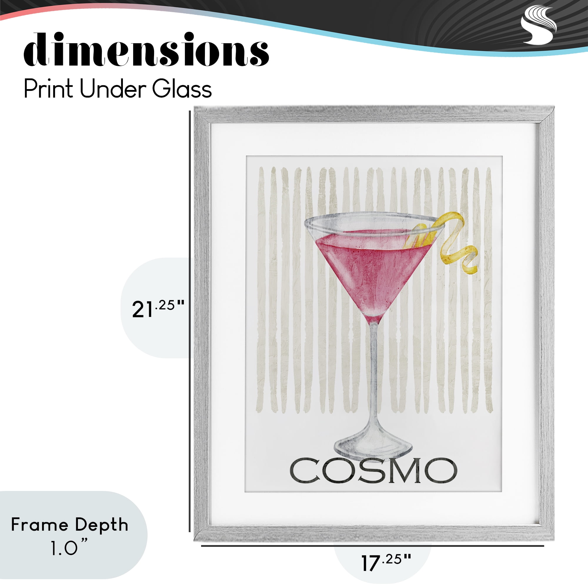 Stupell Industries Pink Cosmo on Stripes Gray Framed Print Under Glass, design by Kim Allen