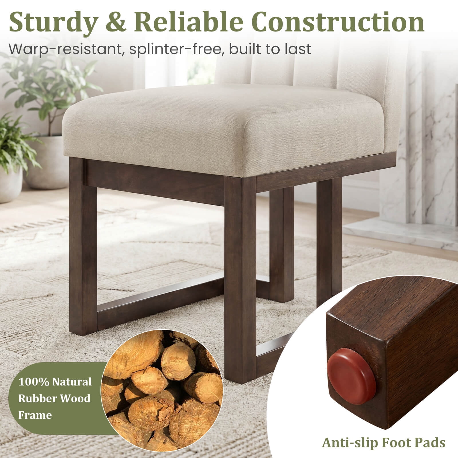 Costway 4PCS Wooden Dining Chairs Modern Farmhouse Fabric Upholstered Kitchen Chairs Walnut