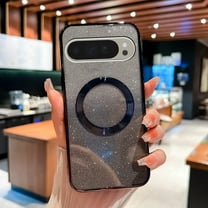 for Google Pixel 9 Pro XL Magnetic Case, Sparkle Glitter Case Compatible with Mag Safe Camera Lens Film Protection Bling Case Anti-Scratch Shockproof Phone Case for Google Pixel 9 Pro XL,Black