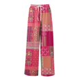 thumbnail image 6 of Women's Floral Print Palazzo Pants - High Waist Wide Leg Bohemian Summer Casual Trousers with Elastic Waist ,Hot Pink,M, 6 of 7