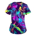thumbnail image 3 of BDPORKAS Womens Print Scrub Tops Fashion Tie Dye Print Plus Size Fun Short Sleeve V Neck Blouse Tee Top Nursing Uniforms Shirts Women Medical Scrubs for Women Workwear, 3 of 4
