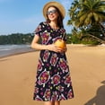 thumbnail image 4 of Picia Ladybug Pattern Women's Short Sleeve Summer Dress Pleated Loose Swing Knee Length Short Sleeve Swing Dresses, 4 of 6