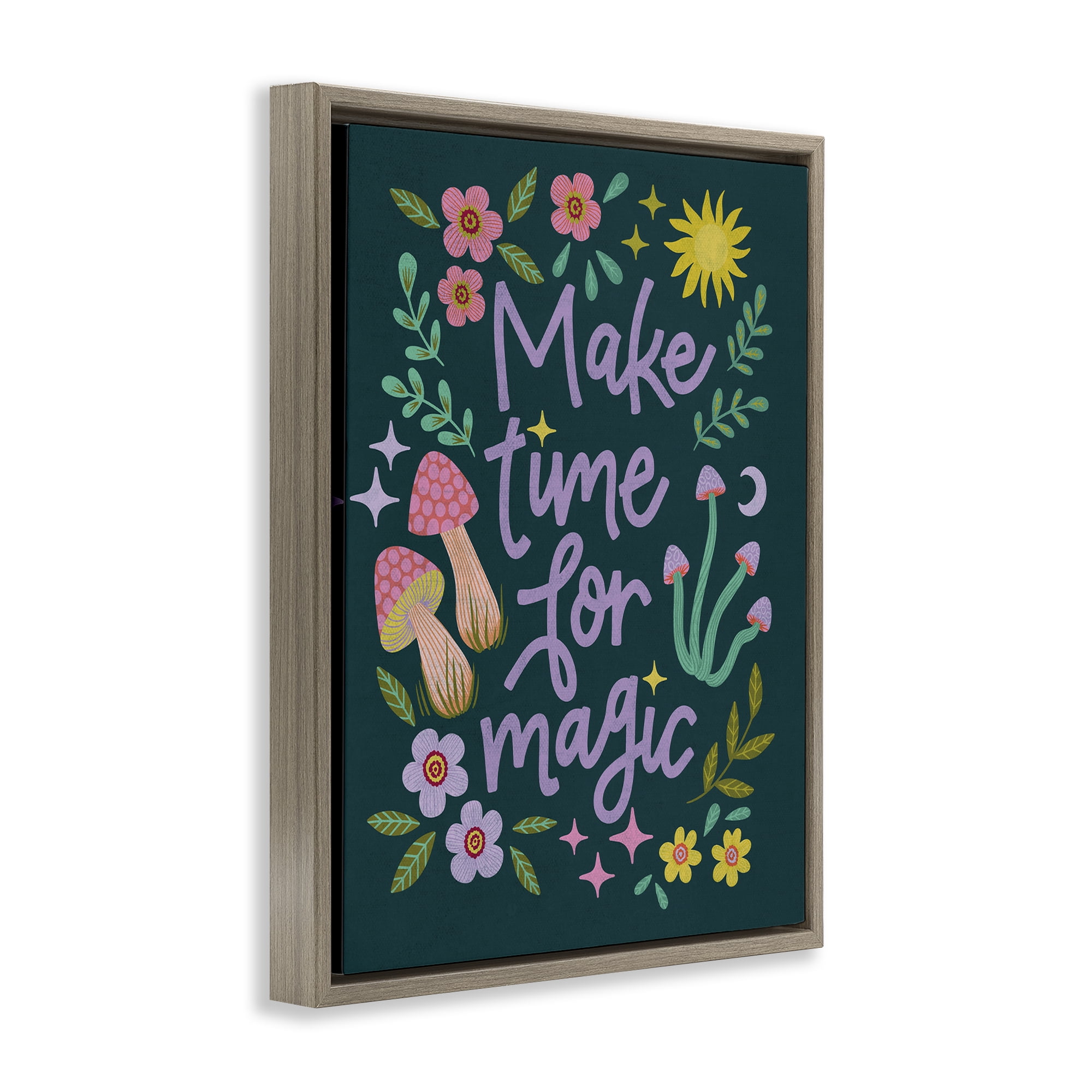 Stupell Industries Time For Magic with Florals Plants & Flowers Painting Brown Floater Framed Canvas Art Print Wall Art, 25 x 31