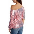 thumbnail image 3 of biudgviw One Shoulder Tops for Women Sequin Sparkly Glitter 3/4 Sleeve Blouses Casual Loose Trendy Shirts Night Out Party Club Outfits, 3 of 4