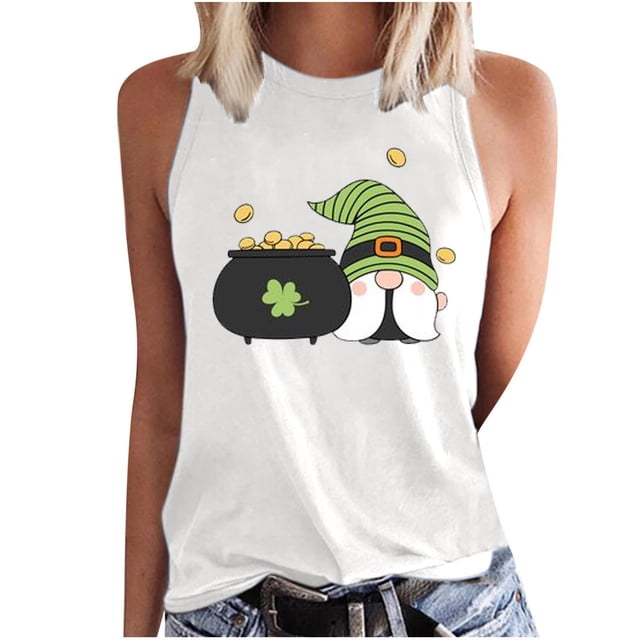 Camiseta sin mangas de primavera y otoño con cuello redondo suelto informal estampado para mujer Fridja qr1441