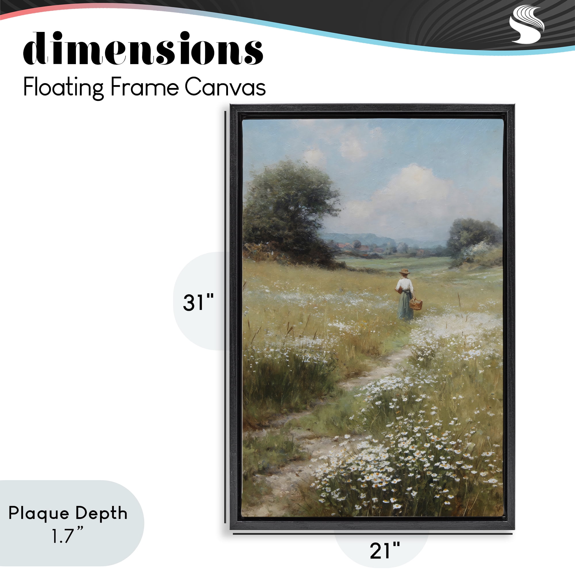 Stupell Industries Flower Gazing in Summer Meadow Black Framed Floater Canvas Wall Art, design by Petal Prints Design