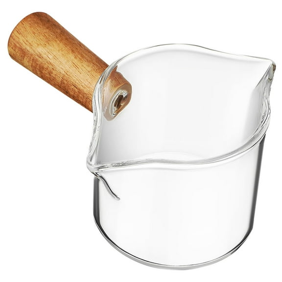 ifundom Glass Creamer Pitcher with Wooden Handle, Clear Design for Home and Kitchen Use, and Stylish