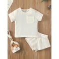 thumbnail image 3 of Franhais Infant Two-piece Layette, Solid Color Round Neck Short Sleeve Tops and Elastic Waist Shorts, White/ Brown/ Coffee, 3 of 9