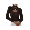 thumbnail image 4 of Liacowi 2Pcs Women Cutout Knitted Sweater Long Sleeve Turtleneck Shrug Crop Jumper + Ribbed Sling Vest Tops, 4 of 7