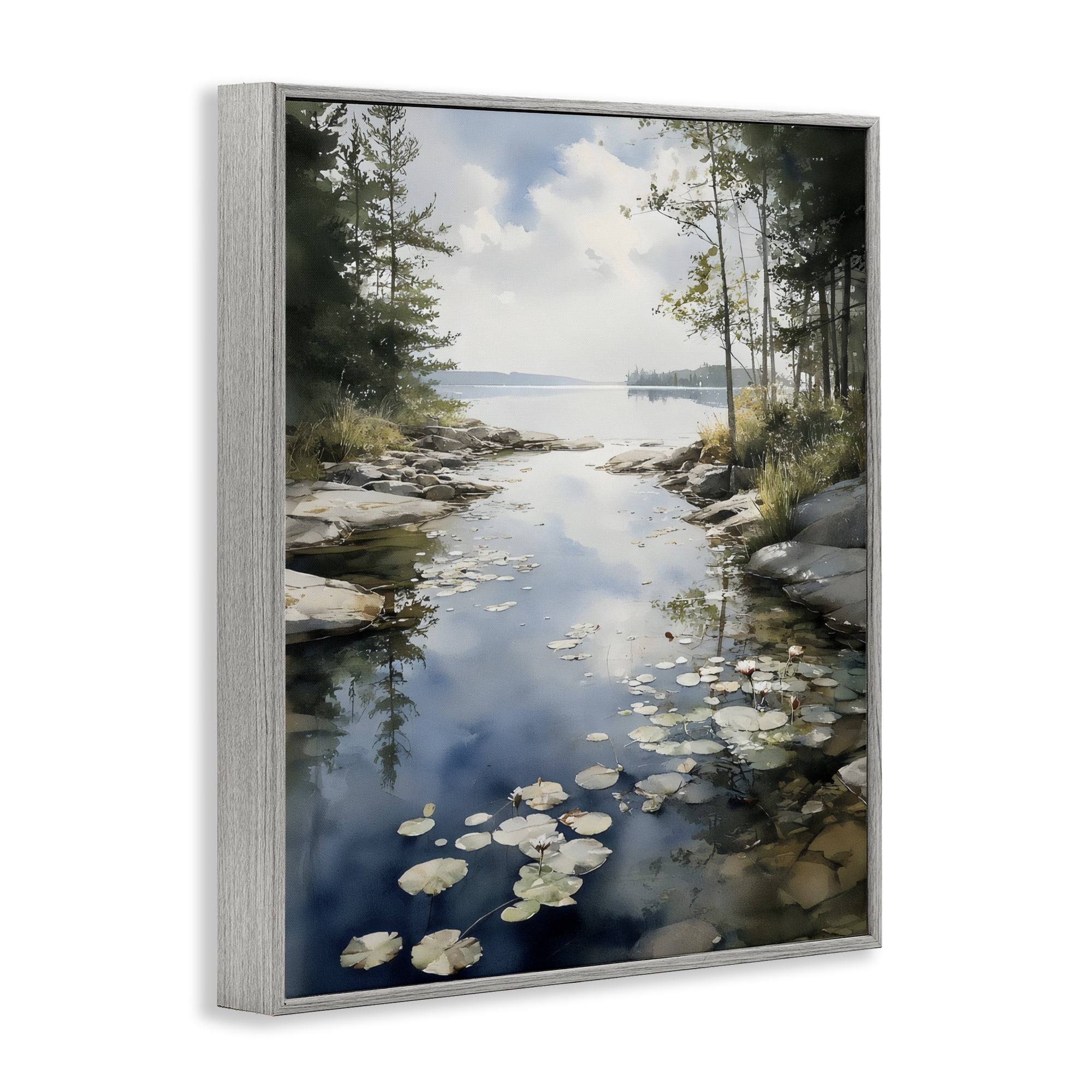 Stupell Industries Lilypad Inlet Reflection Gray Framed Giclee Art, design by Franklyn Gregory