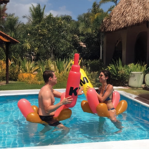 Swimline Set of 2 Water Sports Inflatable Swimming Pool 2-Person Hot Dog Ride On Battle Set with