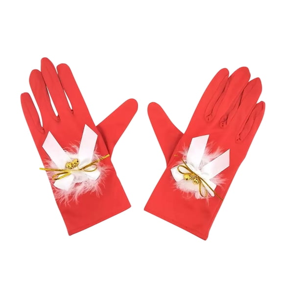 Xfvqtps Christmas Gloves Santa Gloves with Bow Feather Short Xmas Holiday Gloves Red Stretchy Gloves for Women White