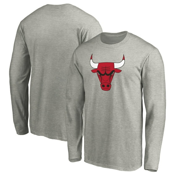 Men's Heathered Gray Chicago Bulls Primary Team Logo Long Sleeve T-Shirt