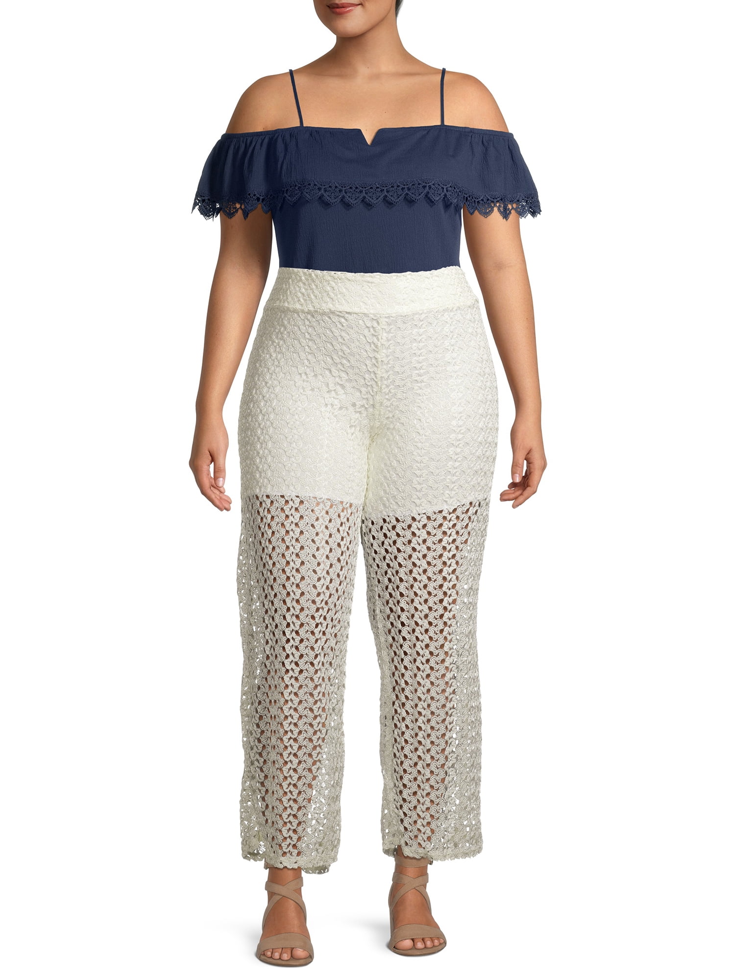 Ella Samani Women's Plus Size Wide Leg Lined Lace Pants