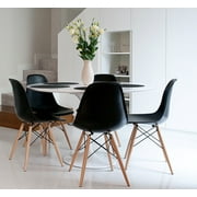 Set of Six (6) Eames Style Side Chair with Natural Wood Legs Eiffel Dining Room Chair Office Chair (BLACK)