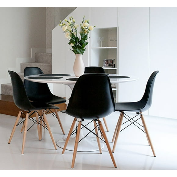 Ensemble de Six (6) Chaise de Style Eames avec Pieds en Bois Naturel Chaise de Salle à Manger Eiffel Chaise de Bureau (Noir)