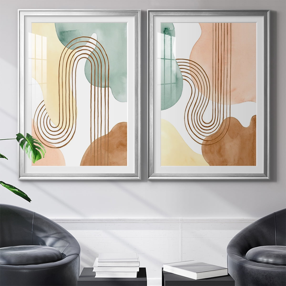 Wexford Home Spring Shapes I Premium Framed Print, 18.5" x 24.5" - Ready to Hang, Silver (Set of 2)