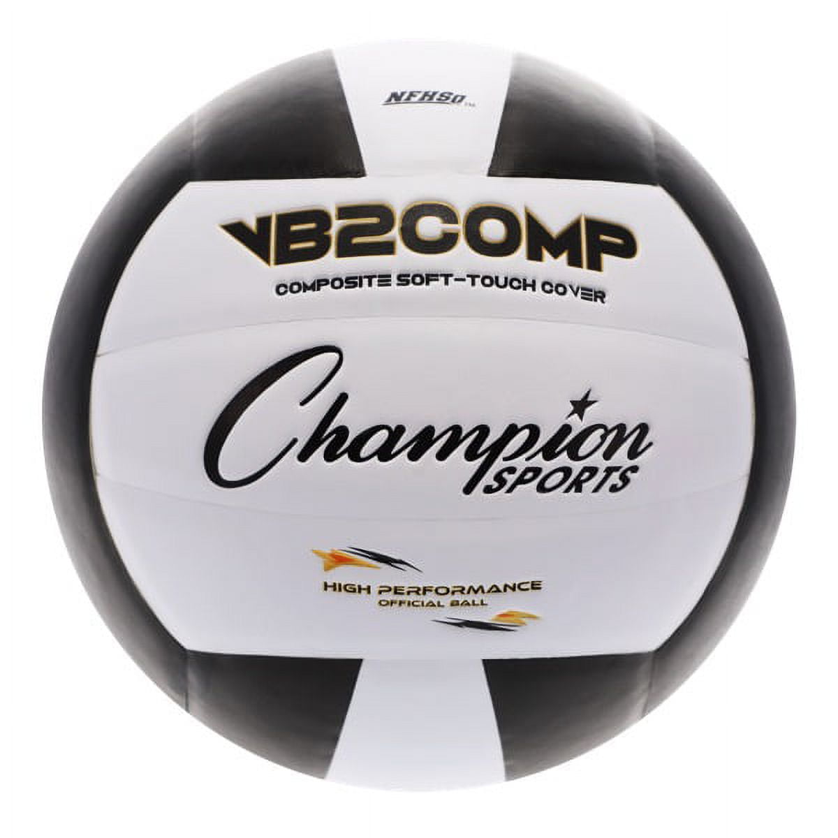 Champion Sports VB Pro Comp Series Indoor Volleyball, Official Size - Durable, Soft-Touch Volleyballs with Composite Synthetic Leather Cover - Premium Volleyball Equipment and Gear - Black/White