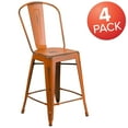 thumbnail image 3 of Flash Furniture Commercial Grade 4 Pack 24" High Distressed Orange Metal Indoor-Outdoor Counter Height Stool with Back, 3 of 14