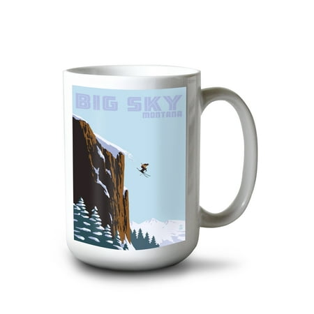 

15 fl oz Ceramic Mug Big Sky Montana Skier Jumping Dishwasher & Microwave Safe