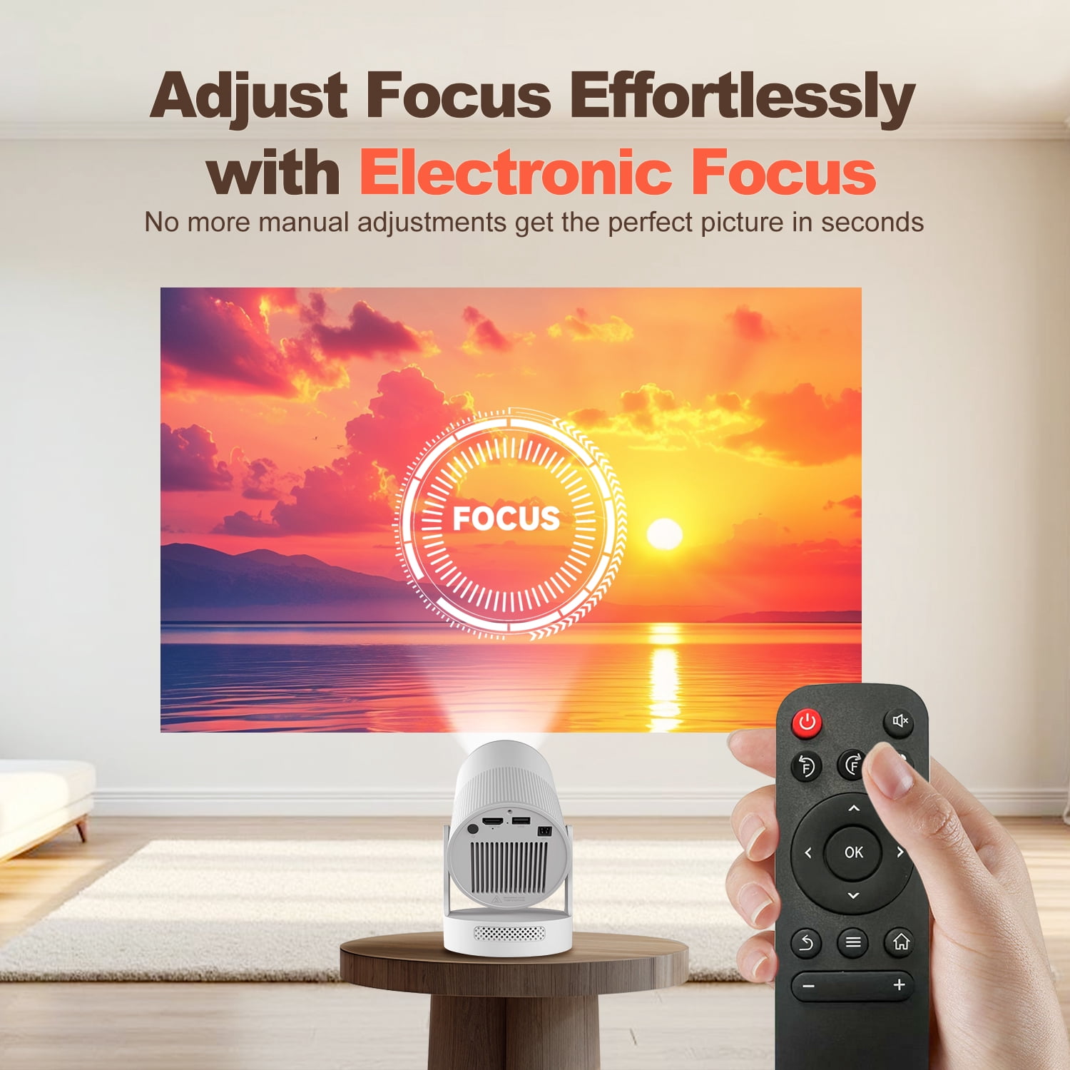 Magcubic Projector, Support 4K with Electronic Focus, 5W Soundbase Speaker Mini Projector, with WiFi 6 and Bluetooth 5.4, 180° Rotation Portable for Home&Outdoor Theater HY300 Ultra