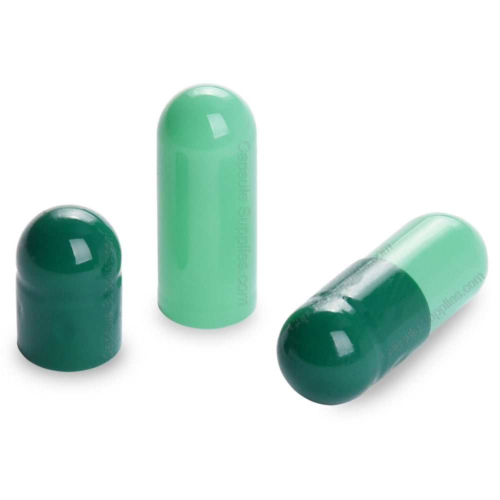PureCapsUSA Dark Green/Light Green Separated Gelatin Capsules Size 0