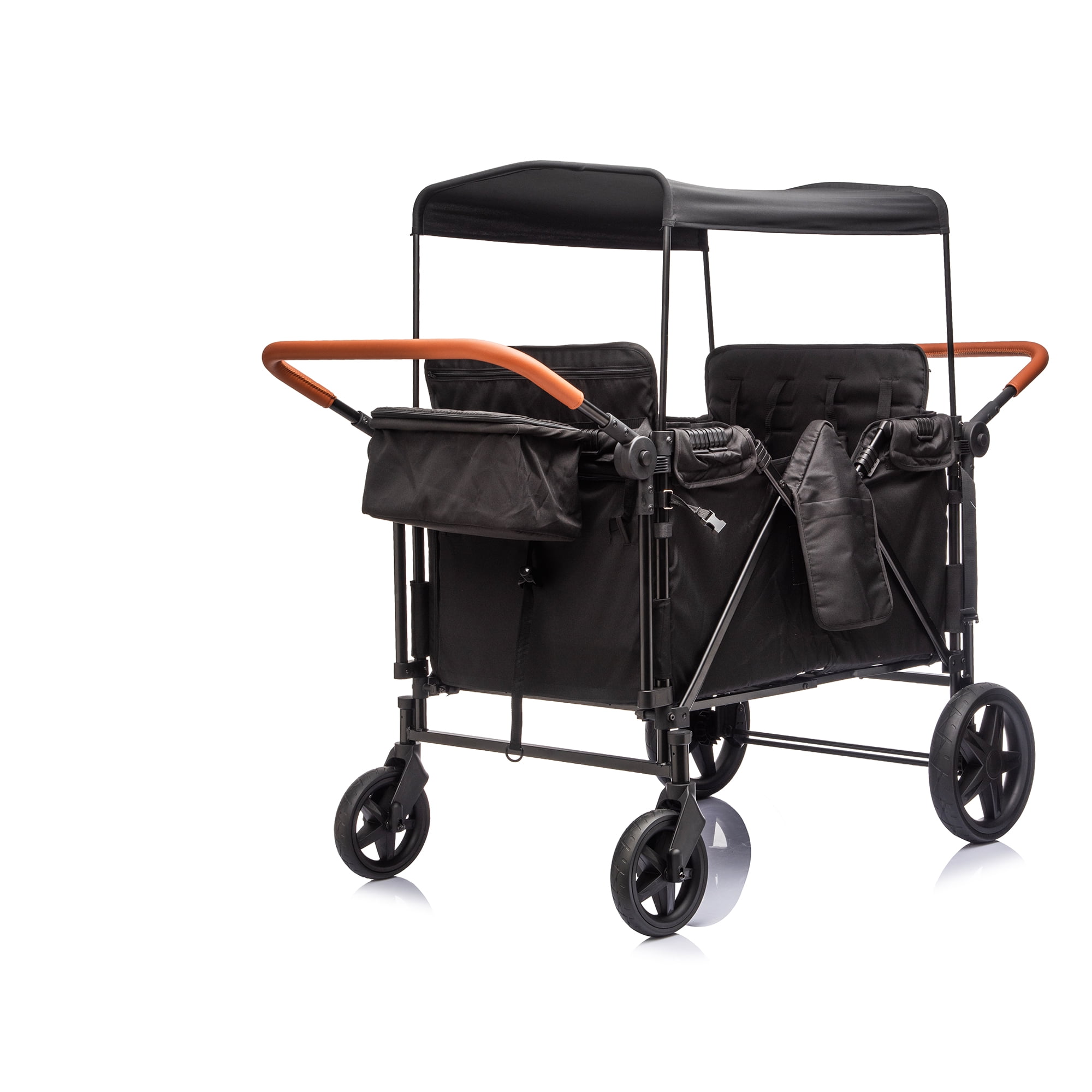 4-Seater Wagon Stroller with 5-Point Harness, Extra-Thick Support Bar, 5 Modes, Removable Seats, Foldable Frame, Dual Leather Handles for Large Families