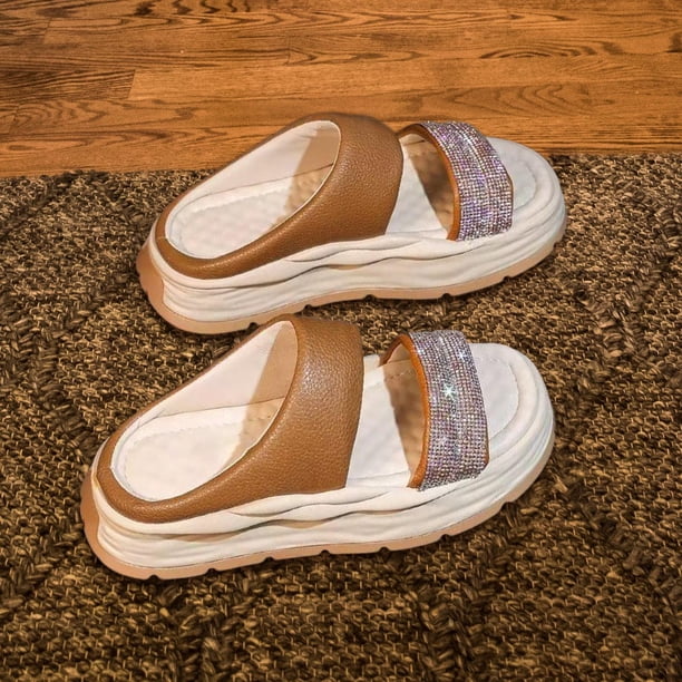 Sandalias de mujer Piscina Sandalias de playa Mujer Punta abierta Zapatillas casuales Zapatillas de casa Lentejuelas Zapatillas planas cómodas para la 35