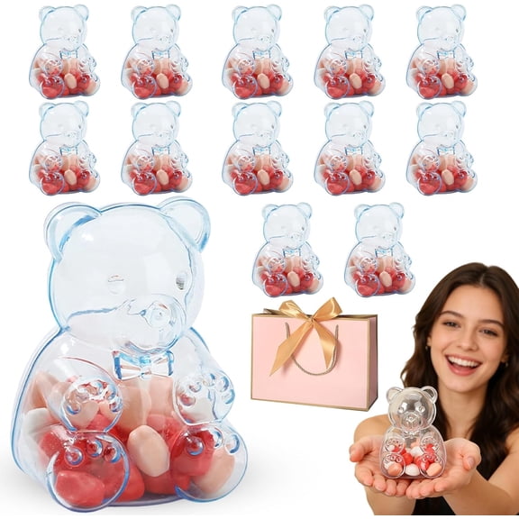 12PCS Gummy Bear Container, 2026 Valentine’s Day Gummy Bear Containers Plastic, Clear Bears Shaped Candy Holder, Reusable Gift Box for Candy, Party Favors & Festive Storage