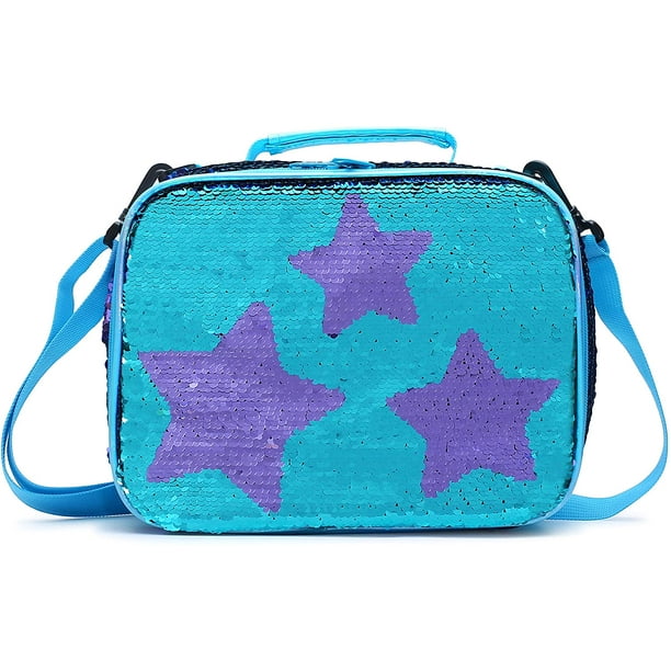 Kids Sequin Lunch Box for Girls Flip Sequence Insulated School Lunch Bag Durable Thermal Reusable Spark Holographic Lunch Tote