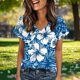 thumbnail image 4 of Xuyuer Women's Elegant V-Neck Floral Print Hem Loose Short Sleeve Out Blouse Top, 4 of 7