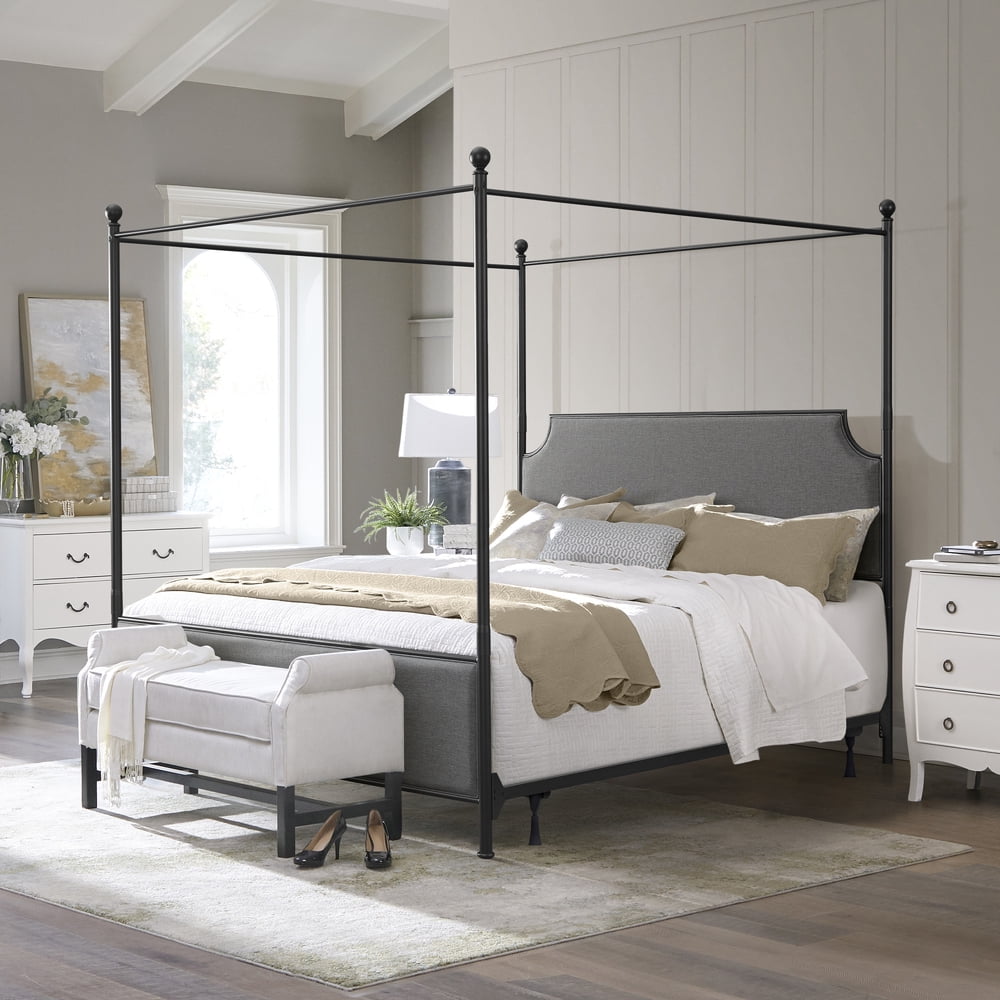 Hillsdale Furniture McArthur Classic Upholstered Canopy Bed, King, Black/Gray - Walmart.com ...
