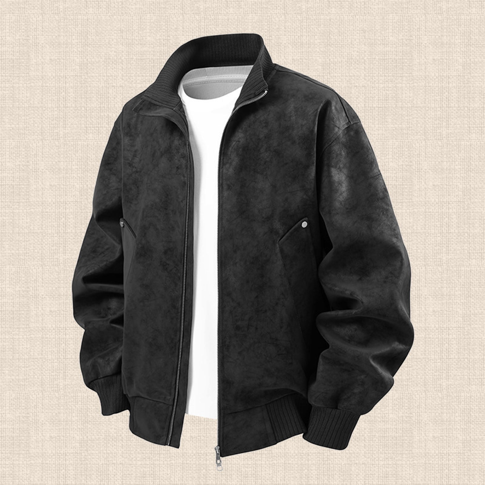 Men's Faux Leather Jacket Collar Zip Up Motorcycle PU Jackets Lightweight Outerwear Biker Vintage Coat Bomber Jacket (Black,Small)