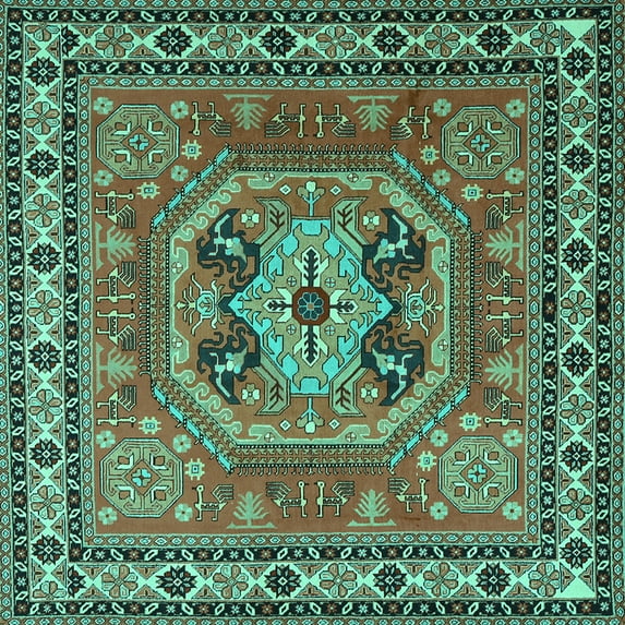 Ahgly Company Indoor Square Persian Turquoise Blue Traditional Area Rugs, 5' Square