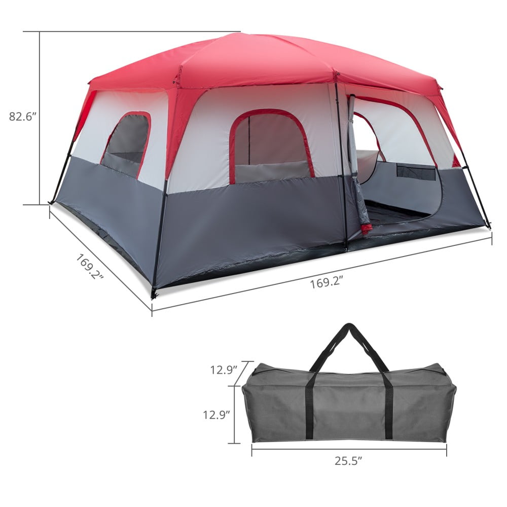 IVV Extra-Large Family Tent for 14 People, Spacious 2-Room Cabin Tent with Steel Legs, Easy Setup, Waterproof Shelter, Ventilation & Breathable (Red & White)