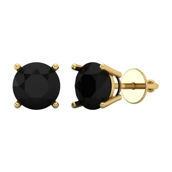 4 ct Screw-Back Stud Earrings for Women | 8.0mm Round Cut Natural Onyx | 18K Yellow Gold